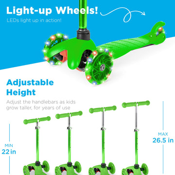Best Choice Products Kids Mini Kick Scooter Toy W/ Light-Up Wheels, Height Adjustable T-Bar, Foot Break - Green