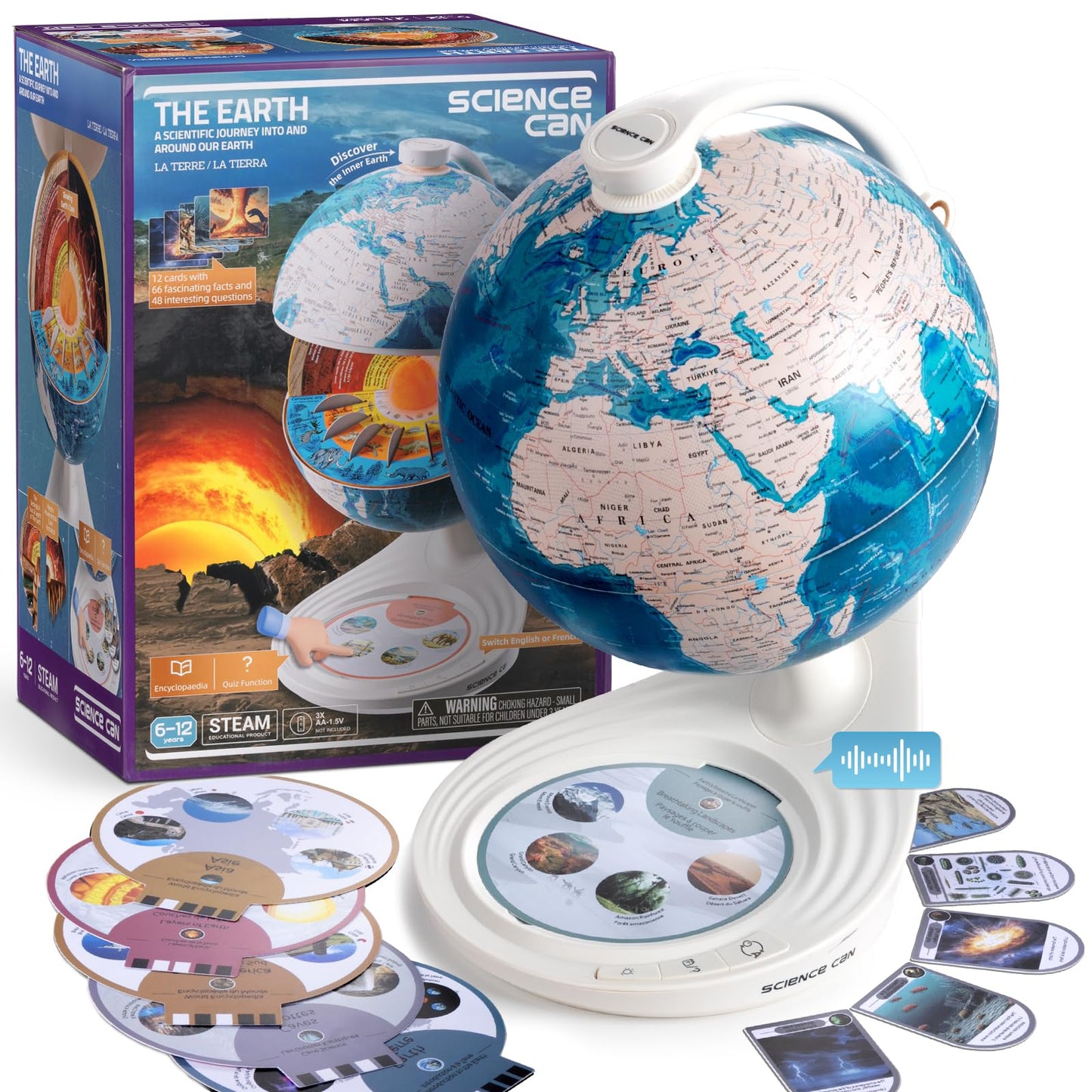Globe for Children Aged 3-12, 8 Interactive World Globe with Knowledge Mode or QA Mode, Bilingual Learning & Educational Stem
