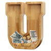 Aorcmitn Extra Large Wooden Letter Coin Piggy Bank For Boys Girls Kids Toddler Alphabet U Money Bank (Initial-U-12)