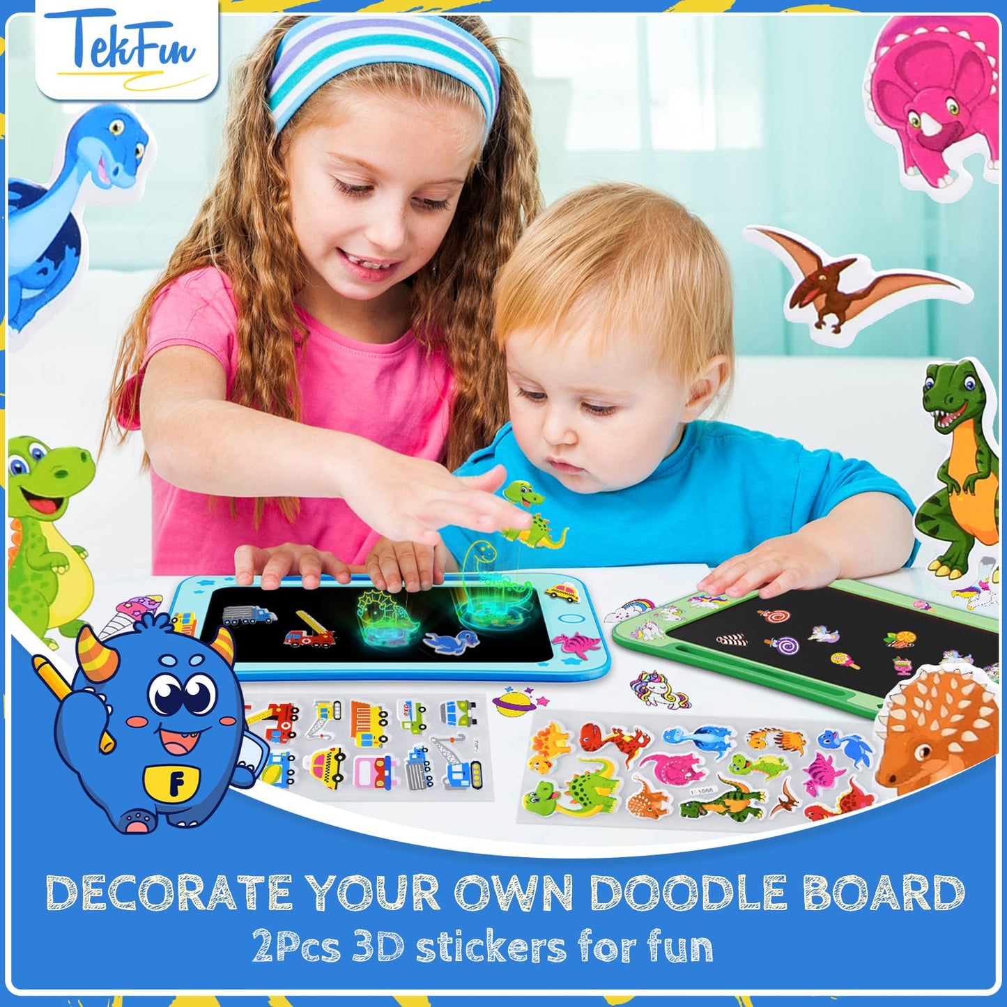 Tekfun Toddler Kids Toys Gifts - 8.5 Inch Lcd Writing Tablet Kids Doodle Board With Stickers Colorful Drawing Tablet, Kids Birth