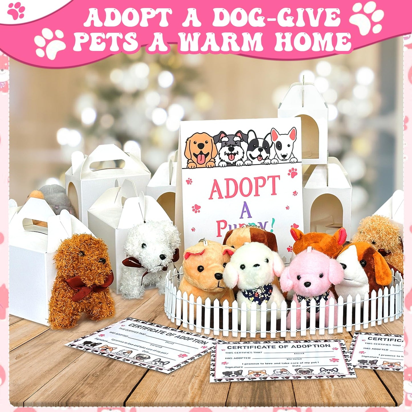 Jiytivity 38 Pcs Adopt A Puppy Favors Include 12 Foldable Puppy Boxes 12 Mini Dog Stuffed 12 Adopt Cards 1 Adopt Sign1 Fence For