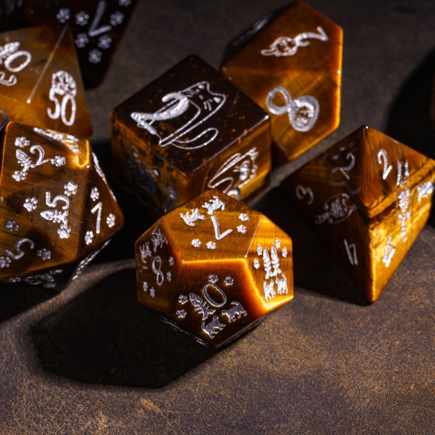 UDIXI Gemstone Dice Set D&D Tiger's Eye Stone Dice with Gift Case for Dungeons and Dragons MTG Tabletop Game
