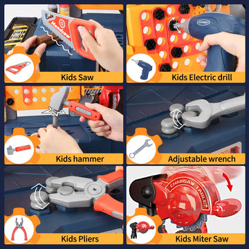 Deejoy Kids Tool Bench with Realistic Tools and Electric Drill, Transformable Kids Tool Set, Toddler Tool Bench Pretend Play Lea