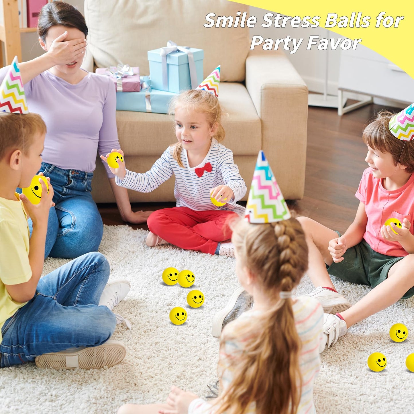 96 Pack Smile Face Stress Balls Bulk 2 Inch Funny Face Stress Relief Balls Yellow Mini Squeeze Balls Foam Smile Face Toys For Fi
