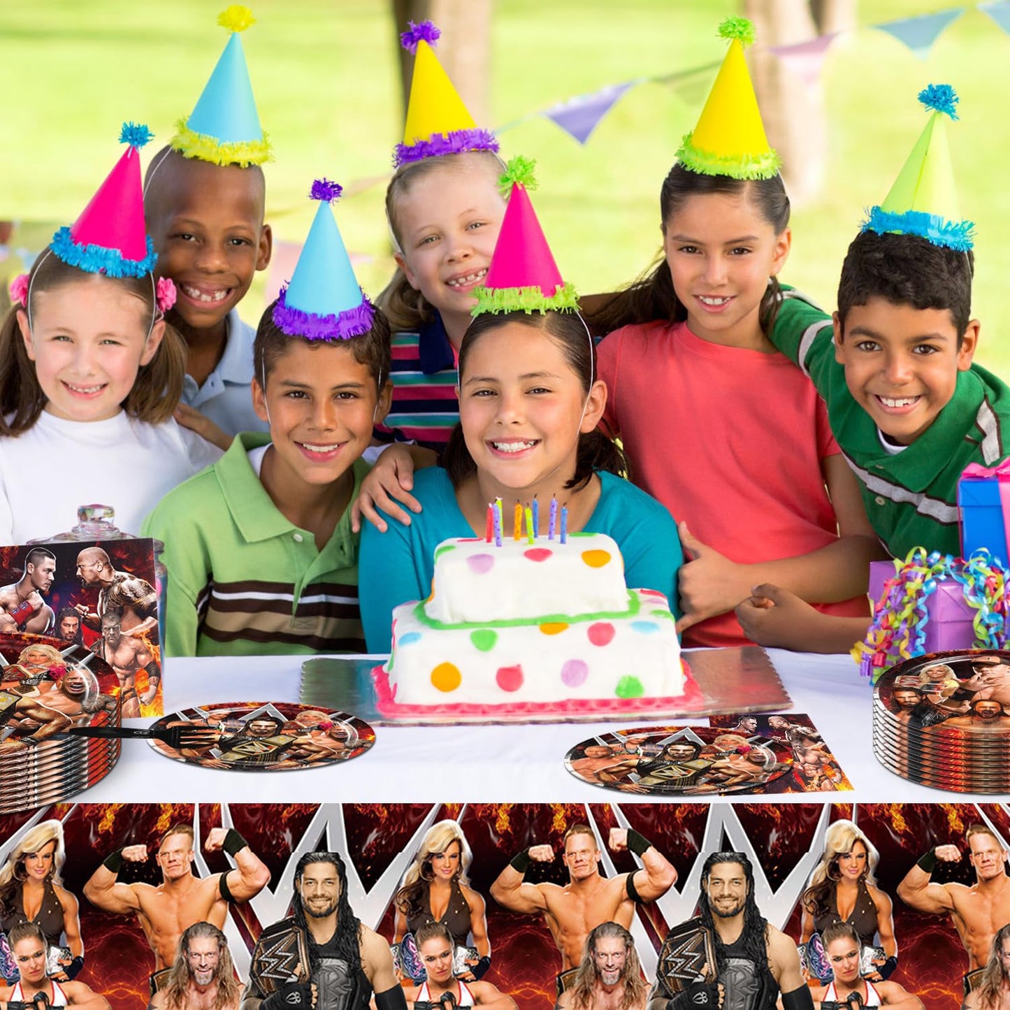 Wrestling Birthday Party Tableware Set, Include Wrestling Theme Party Tablecloth, Dessert Plates, Napkins, Forks, for Wrestling