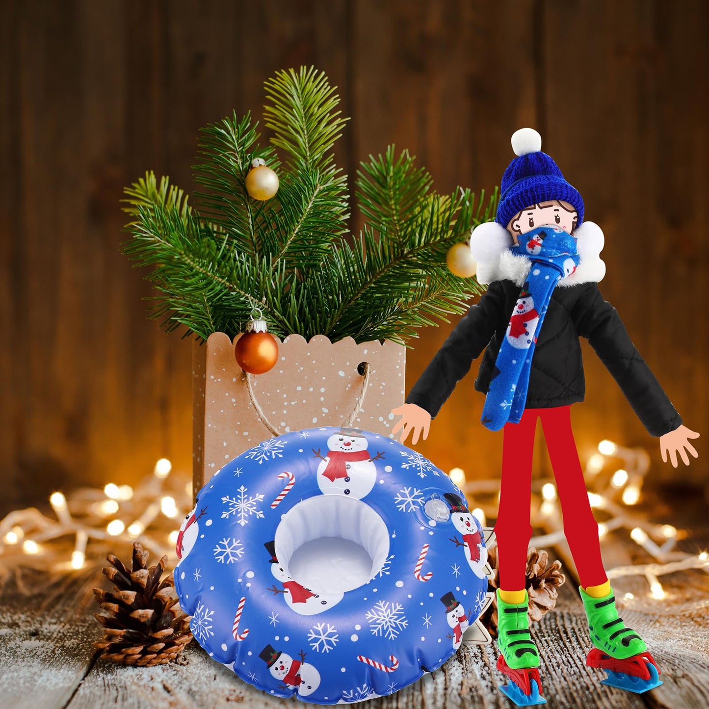 Jenaai 9 Pcs Christmas Elf Doll Accessories Set Christmas Elf Clothing Includes Ear Muffs, Scarf, Cotton Padded Coat, Boot, Infl