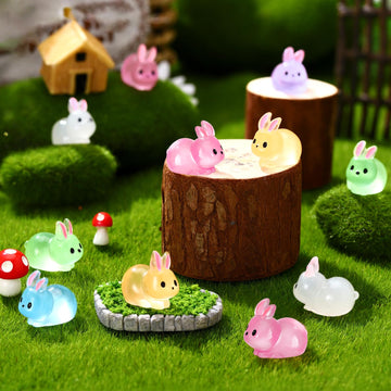 Suzile 98 Pcs Easter Luminous Mini Resin Bunny 6 Colors Tiny Small Glow in The Dark Rabbit Miniature Bunnies Figures for Garden Miniature Moss Landscape Decor Easter Egg Fillers Party Favors