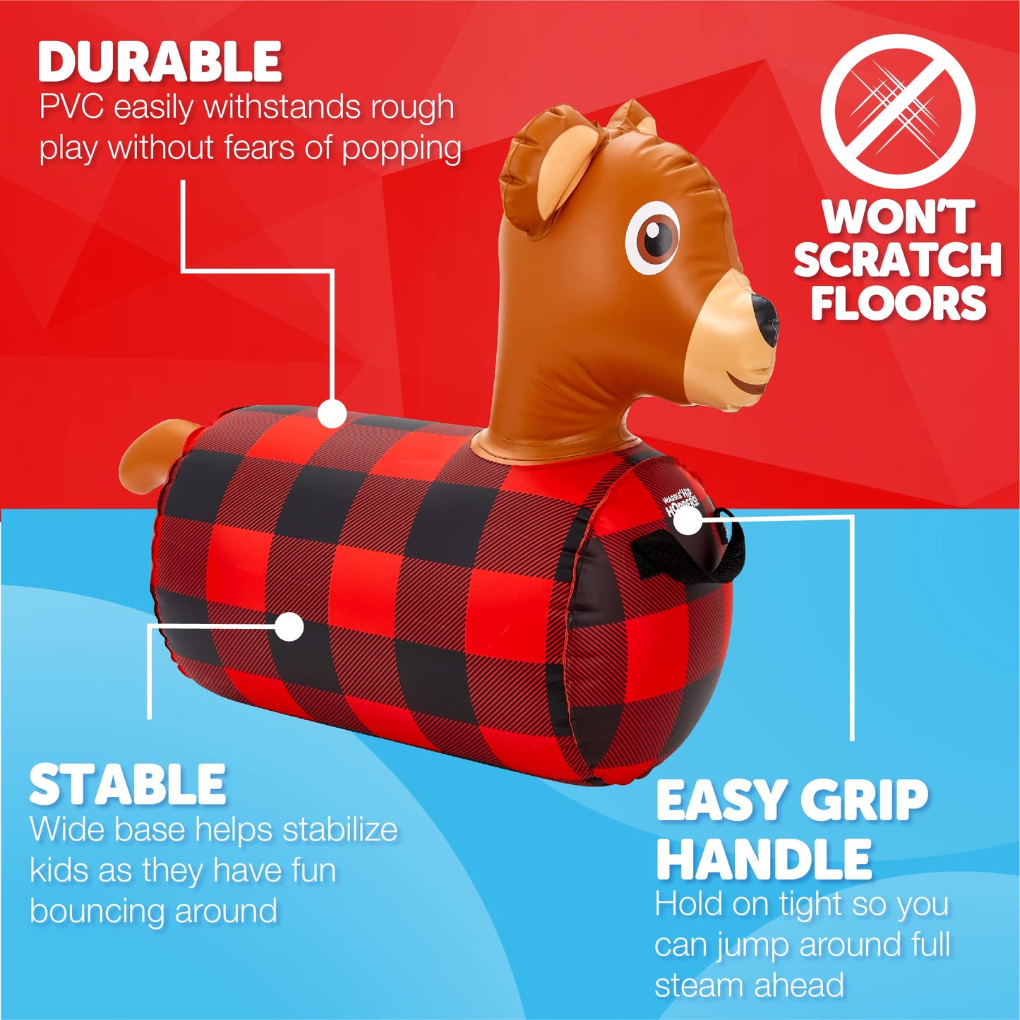 WADDLE Hip Hopper Inflatable Bear Bouncer, Small, Brown, Model WD21431BR, Supports Up to 85 lbs, Ages 2 and Up