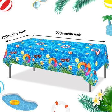 peony man 4 Pieces Pool Party Tablecloth Plastic Summer Table Cover Disposable Hawaiian Tablecloth for Beach Summer Birthday Swi