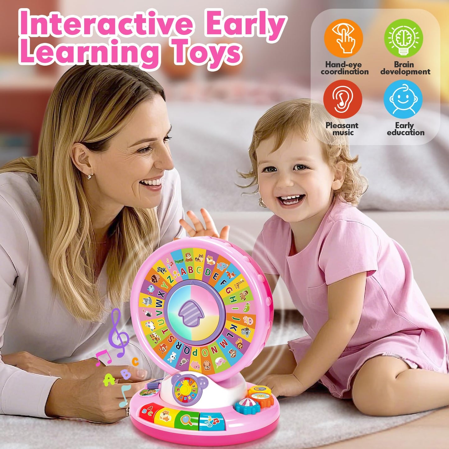 Toys For 1 2 3 Year Old Boy Girl, Musical Spin And Sing Alphabet Zoo, Learning Toys For Toddlers 1-3, Educational Interactive To