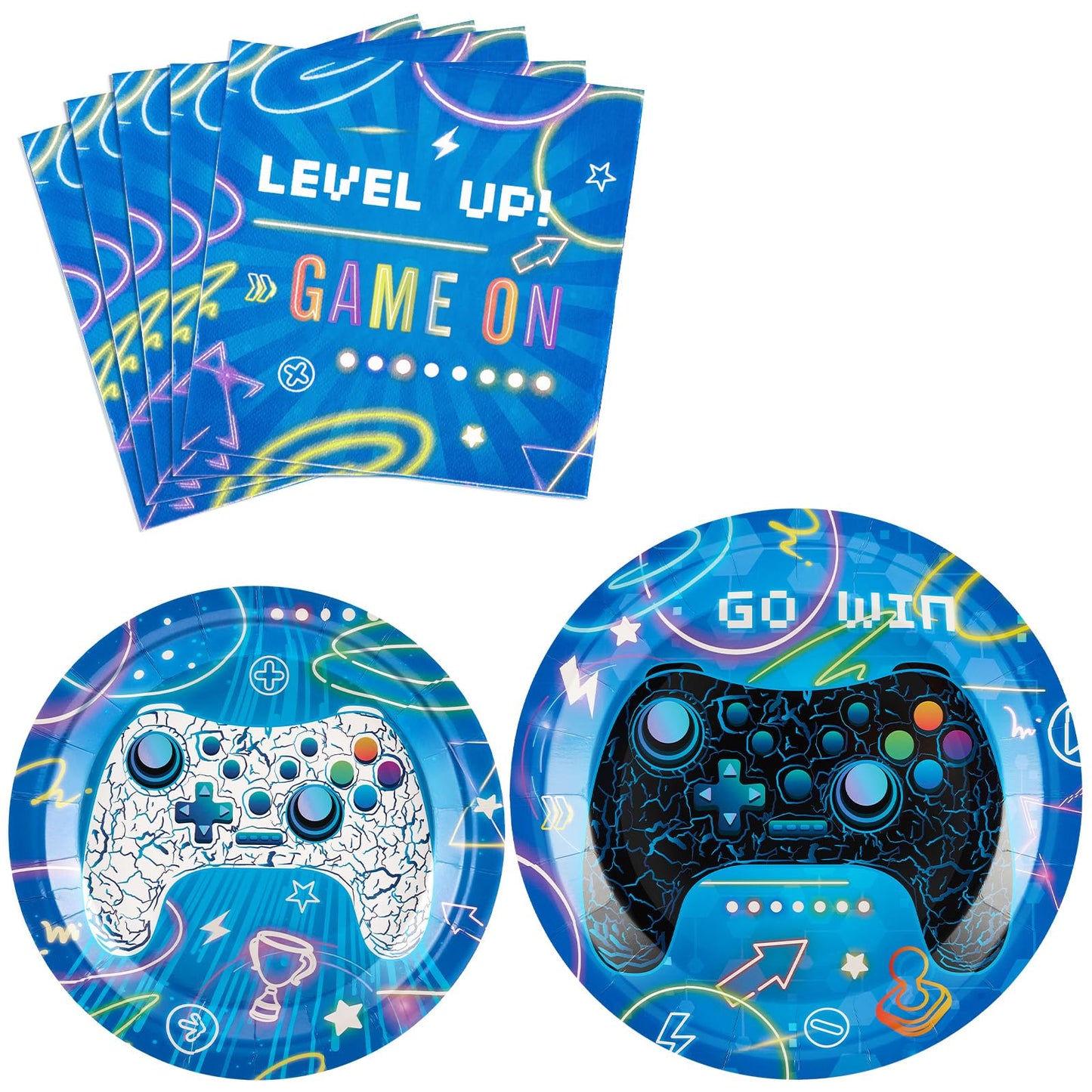 Wernnsai Video Game Party Supplies - 48 Pcs Gamer Theme Party Tableware Set Gaming Birthday Party Decorations Dinner Plates Paper Napkins For Family Gaming Night Boys Birthday Serves 16 Guests
