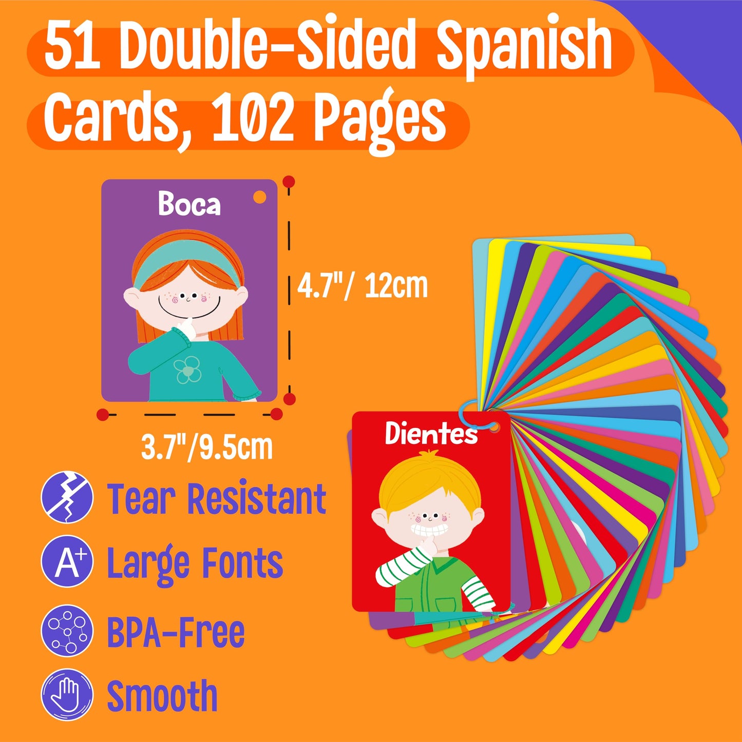 51 Pcs Spanish Baby Cognitive Flashcards, Double Sided Printed 7 In 1 Colorful Cards Alphabet, Numbers, Foods, Animals, Shapes,