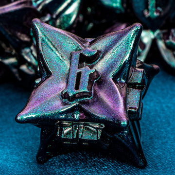 ARUOHHA DND Metal Dice Set Purple Green Dungeons and Dragons Dice with Box, 7PCS Leaf Design D&D Dice Handmade Polyhedral Dice R