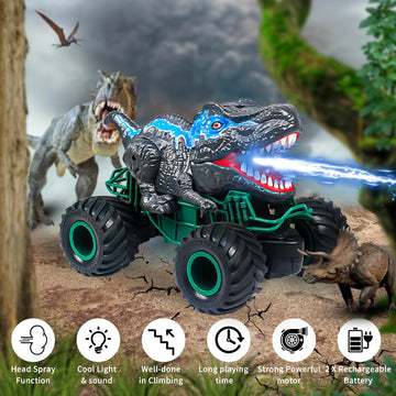 ZDCZ Dinosaur Remote Control Car, 2.4GHz RC Monster Truck Toys for Boys, Dinosaur Toys with Light, Sound & Spray, Indoor Outdoor