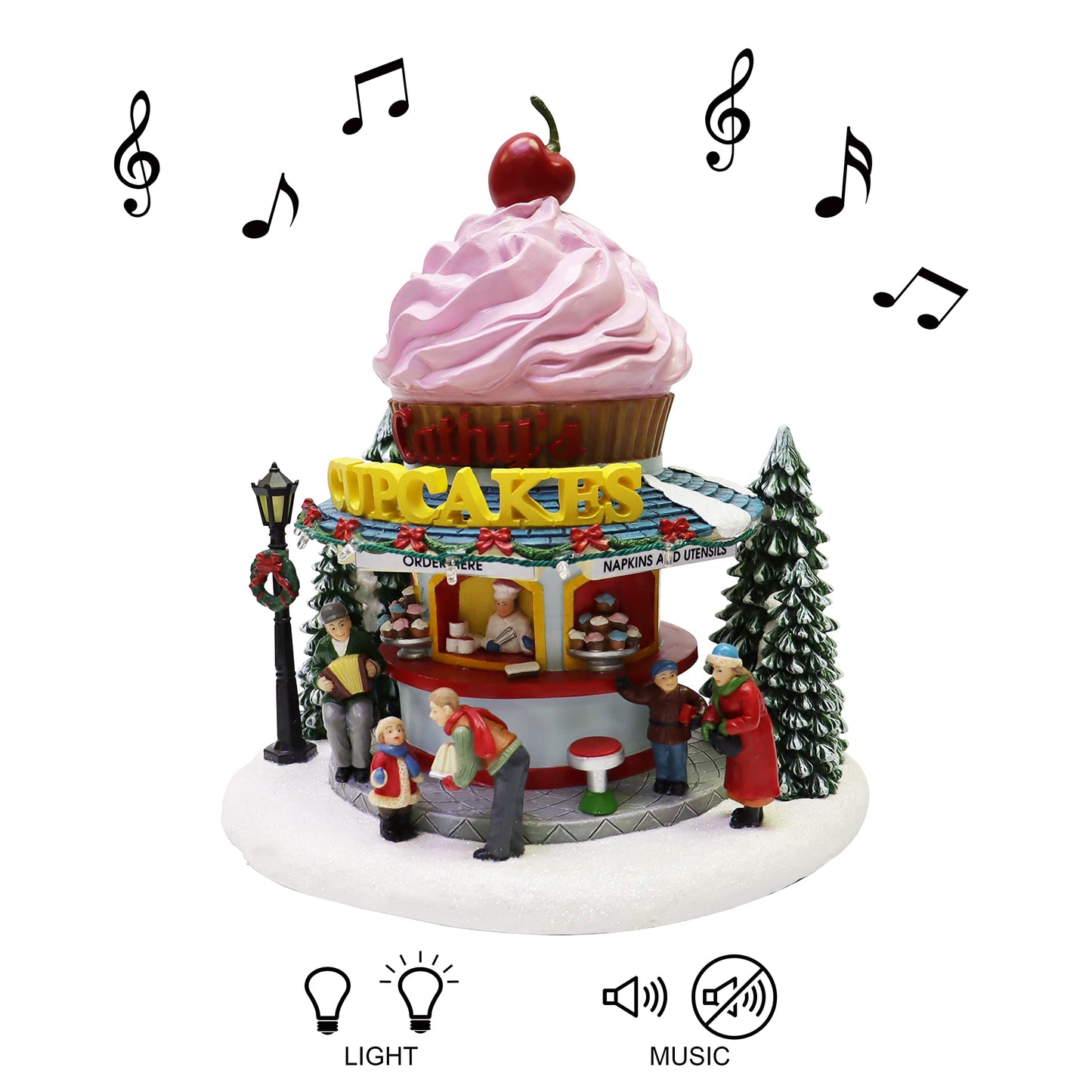 Moments In Time Christmas Village Building, Cupcake Shop With Led Lights And Christmas Music - Battery Operated (Not Included) (
