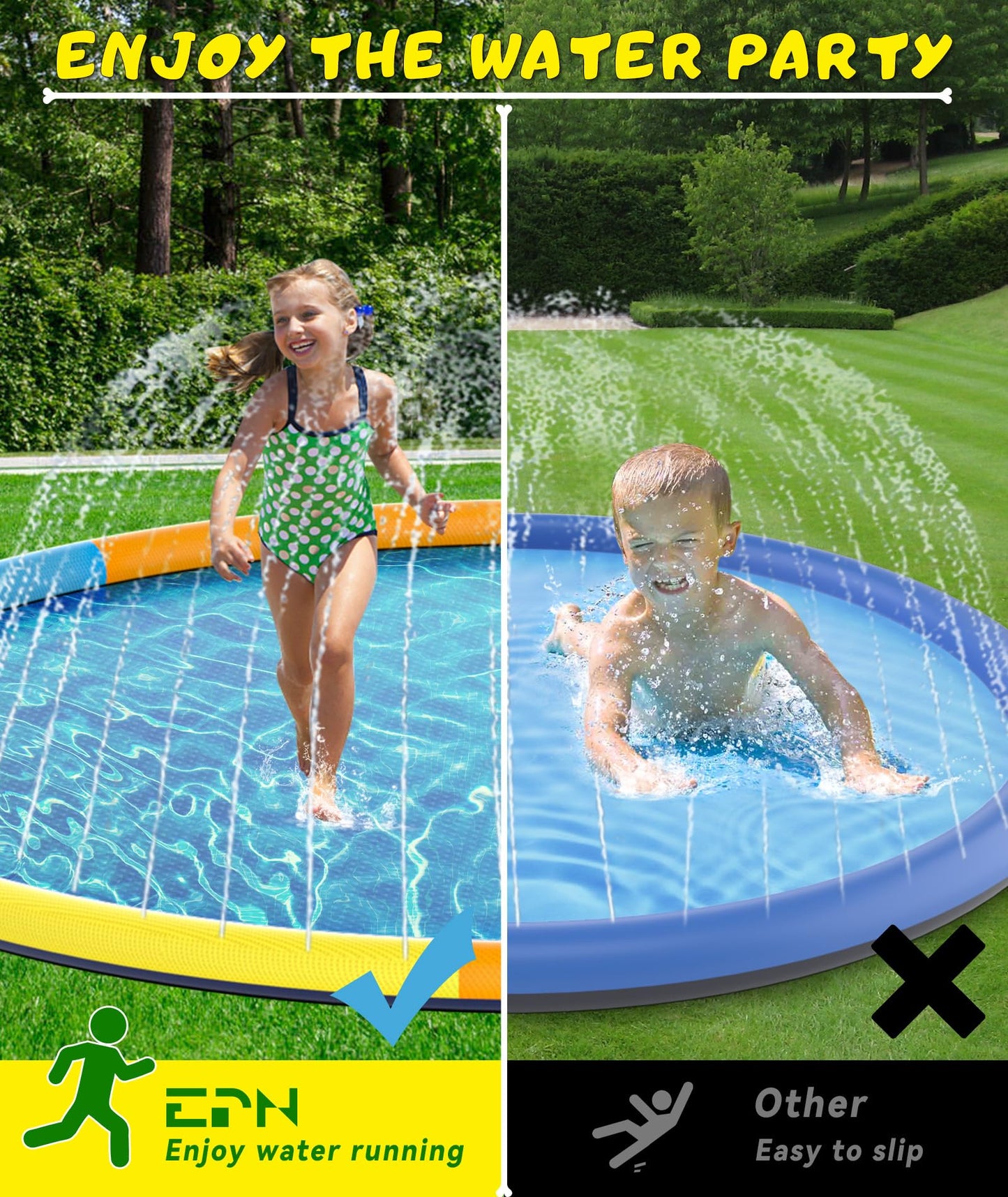 EPN Splash Pad, 13FT Size Extra Large Sprinkler Play Mat for Dogs & Kids, Thicker Pool Summer Outdoor Water Toys Fountain Pad fo
