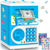 Blue Piggy Bank For Kids, Electronic Coin Money Bank, Children'S Safe Money Jar Toy Age 4 7 8 9 10 11 With Password Code Lock An