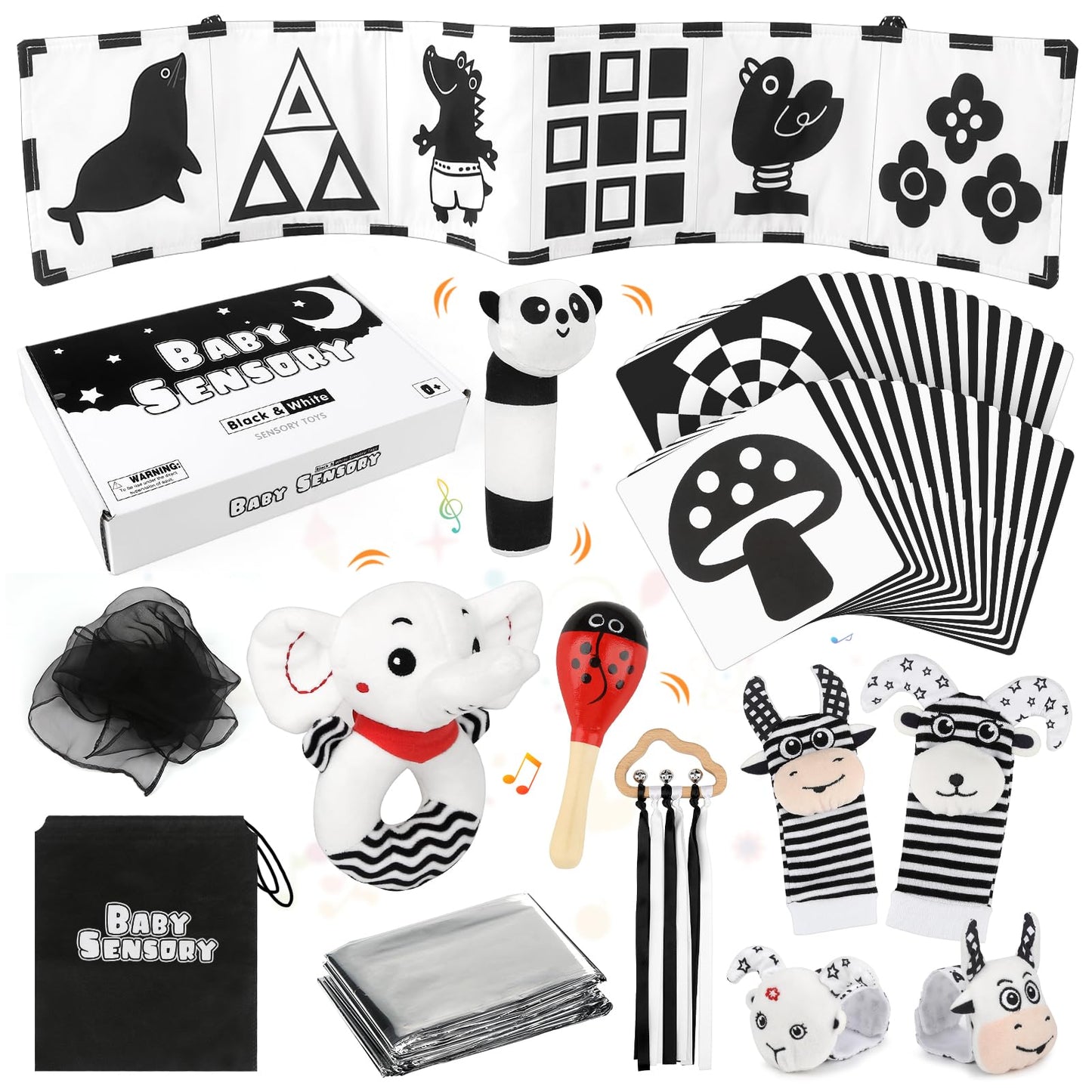 Dreamon 32 Pcs Black And White High Contrast Baby Toys For Newborn - Baby Sensory Toys For 0-3 Months Brain Development - Infant Toys For 0-6-12 Months Boy Girl Gifts - Montessori Tummy Time Toys