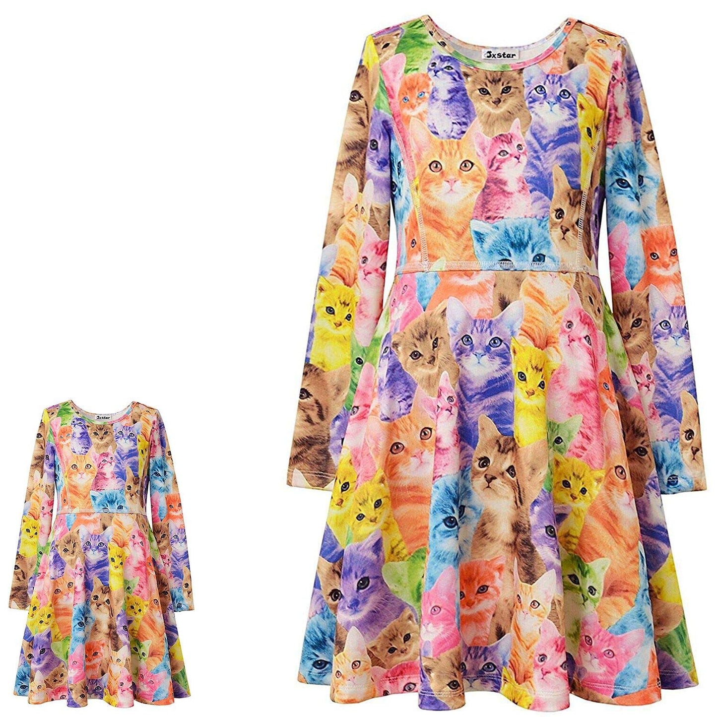 Cat Dresses For Girls & Doll 18 Inch Long Sleeve Fall Winter Kids Dresses 6 7