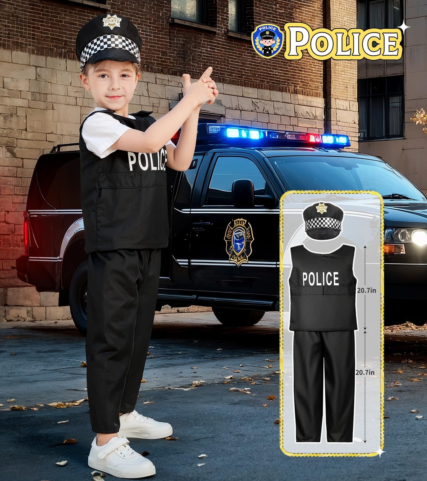 Jeowoqao Kids Dress Up Costumes Set, 11pcs Role Play Trunk for Ages 3-6, Multicolored Pirate, Chef, Construction, Policeman