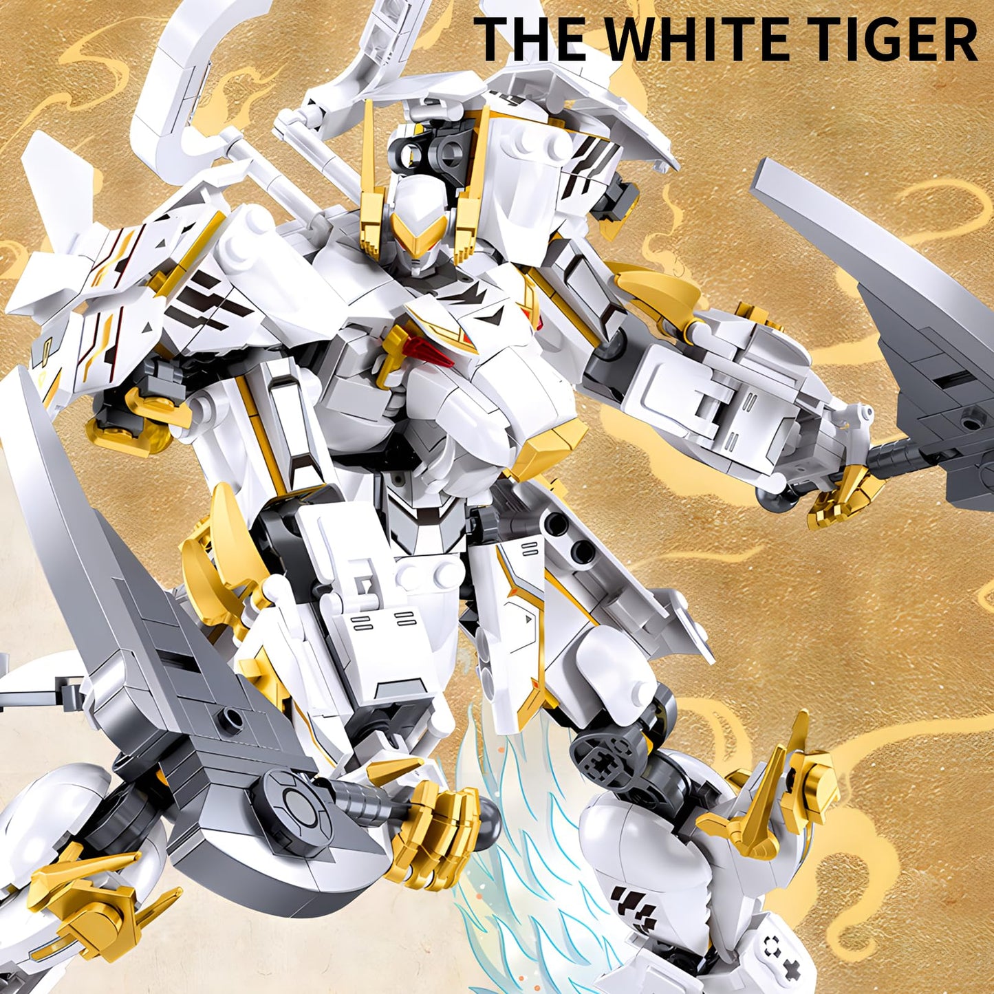CSNRHG White Tiger Samurai mech Robot Model with Double Axe Head Building Blocks Toy Set Mythical Birthday for Age 8+ Children A