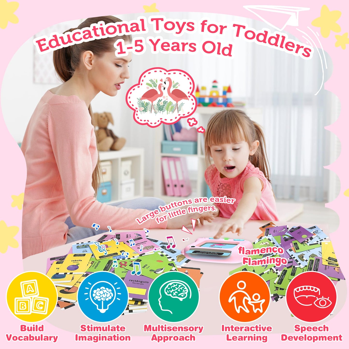 Upgraded Bilingual Pocket Speech, 280 Words Spanish&English Talking Flashcards Toddler Girls Toys Gifts For 2 Year Old Girl Bilingual Toy Spanish Learning Toys For Toddler 1 2 3 4 5