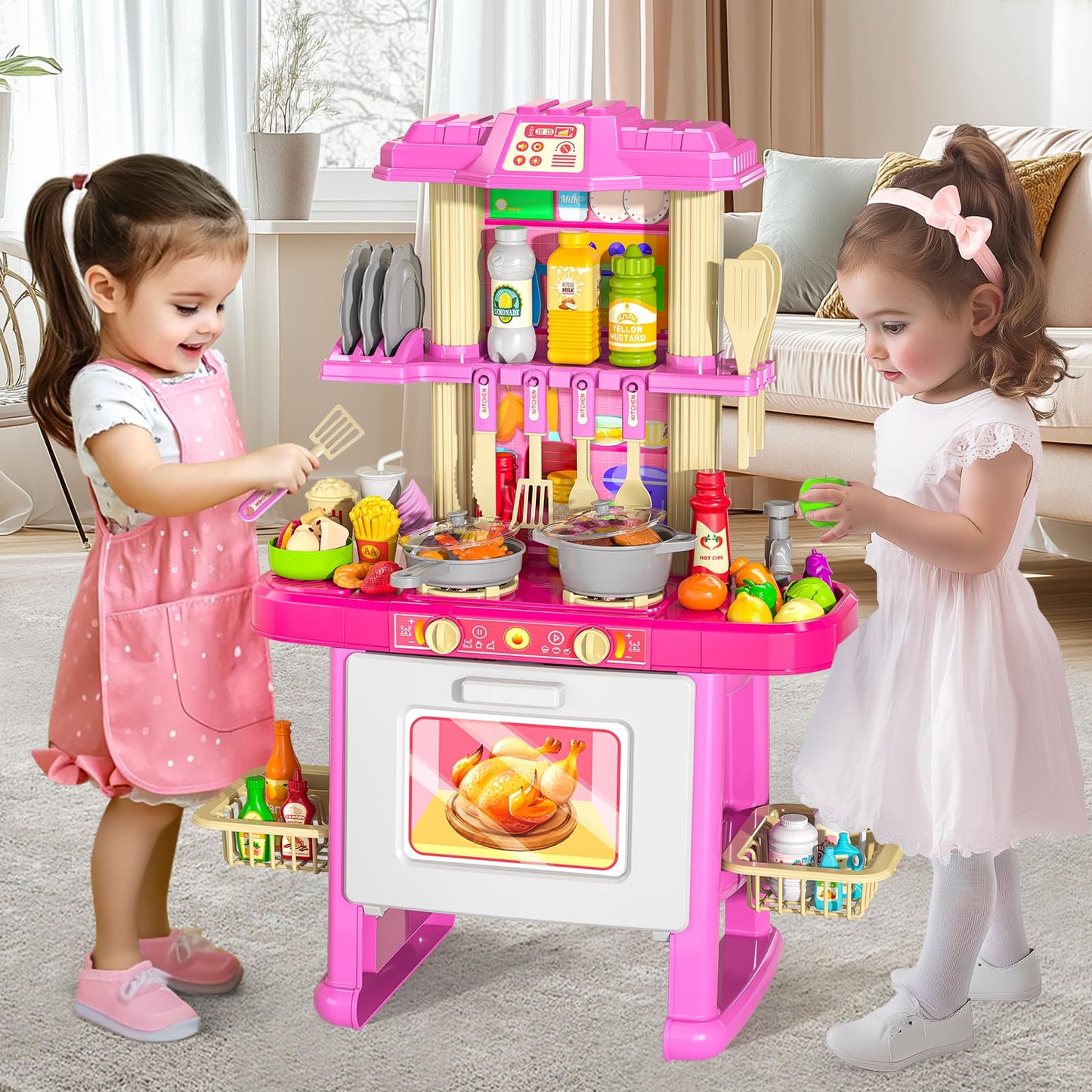 JUKUDAHU Pretend Food Kitchen Toys for Kids Age 3 4 5 6 7 8 - Girls Toys Play Kitchen with Toy Accessories for Girls, Play Dishe
