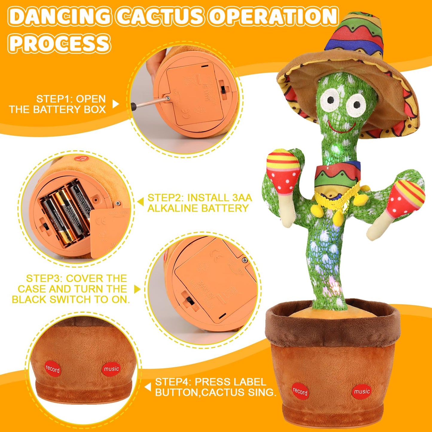 Emoin Talking Cactus Toys Wiggle Dancing Cactus Repeat What You Say Singing Mimicking Cactus Plush Toy With Light Up Electric Sh