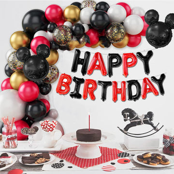16 Inch Red Black Happy Birthday Balloons Letters Banner & 2Pcs Mini Mouse Head Balloons Cartoon Mouse Birthday Party Supplies R