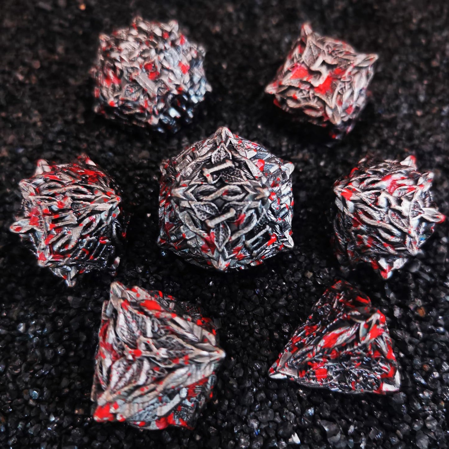 Mjdiceok Metal Dnd Dice Leaf Vine Set Polyhedral Dice 7 Role Playing Dice D&D Solid Dungeons And Dragons Dice (Blood Antique Iro