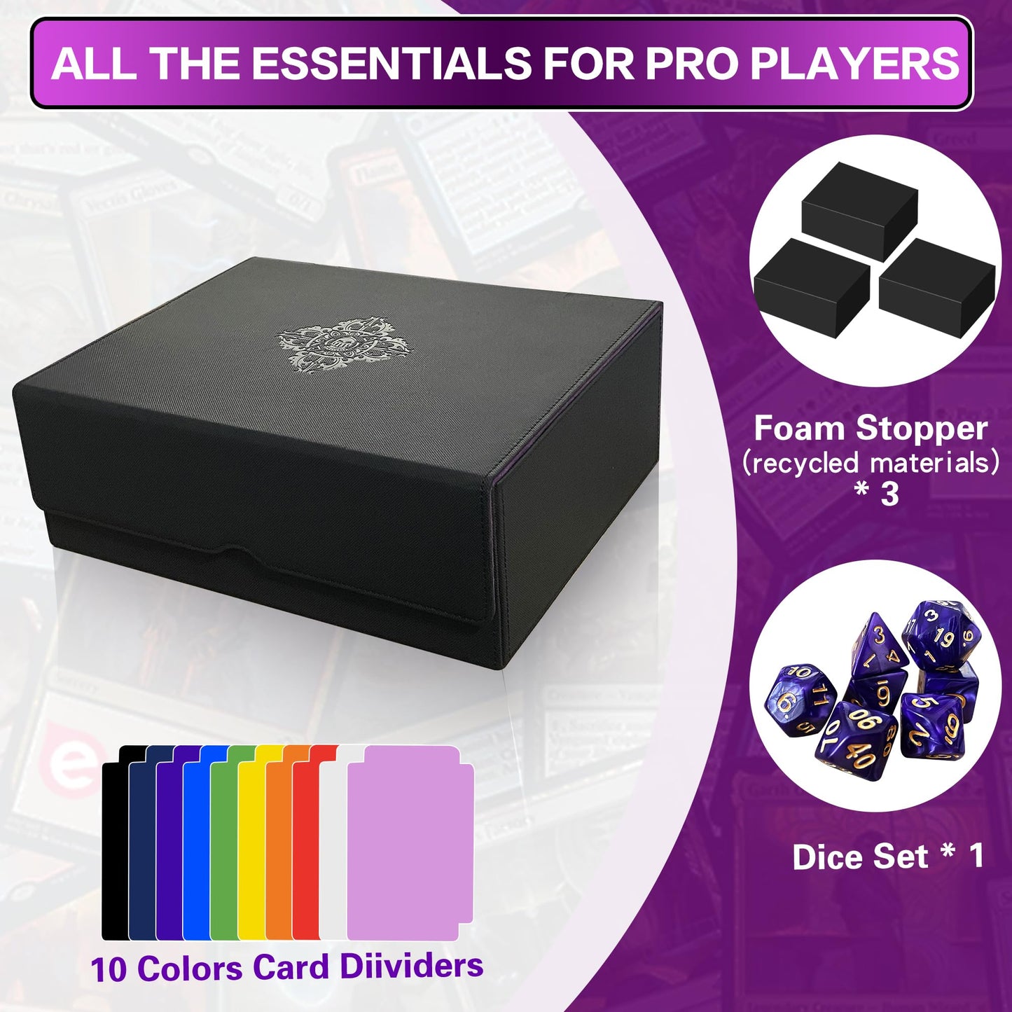 Promaxibinder Trading Card Storage Box For Mtg/Tcg/Yugioh, Commander Deck Case Fits 2000 Cards, 10 Dividers, Dice Set, 3 Foam St