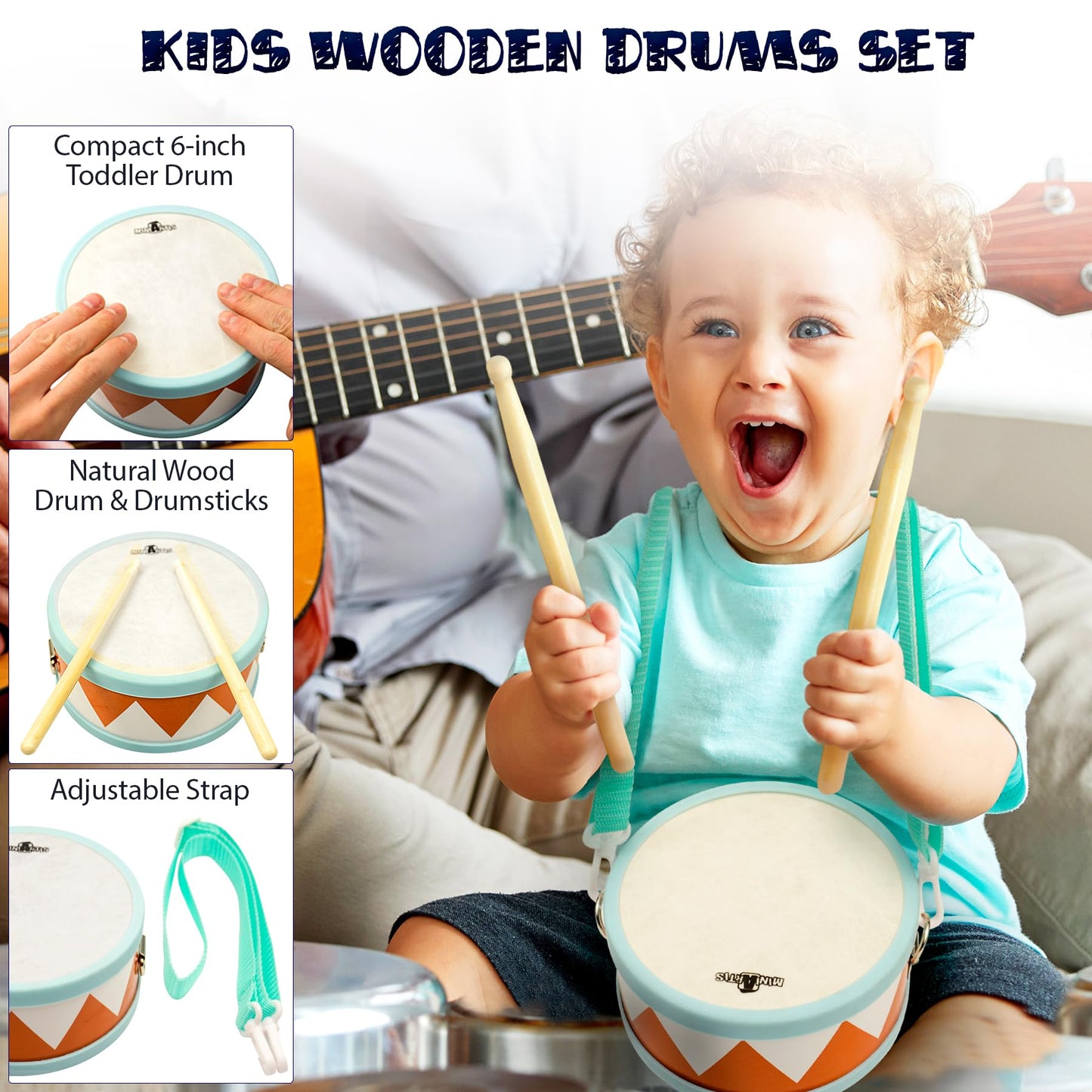 Miniartis Toddler Musical Instruments - Montessori Musical Toys For Toddlers 1-3 | Modern Boho Baby Drum Set With Neutral Colors