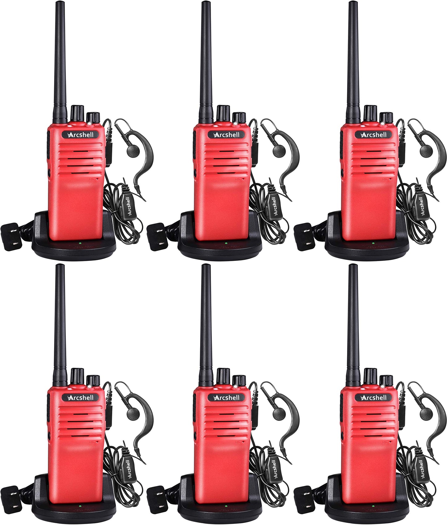 Arcshell Rechargeable Long Range Two-Way Radios With Earpiece 6 Pack Arcshell Ar-7 Walkie Talkies Li-Ion Battery And Charger Inc