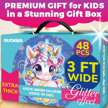 Quokka Glitter Floor Puzzles For Kids Ages 3-5 - 2X3 Ft 48 Pcs Puzzles For Toddlers 2-4 - Shaped Large Giant Educational Toddler Puzzles Ages 24+ Months - Unicorn Toy Activity Game For Boys And Girls