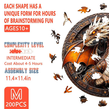 Wooden Puzzles for mature-themeds - Mechanical Dragon Puzzle Unique Shape Wooden Jigsaw Puzzle Wood Puzzles mature-themed Good Gift Idea for Friends and Family (M-11.4 * 11.4in 200 Pieces)
