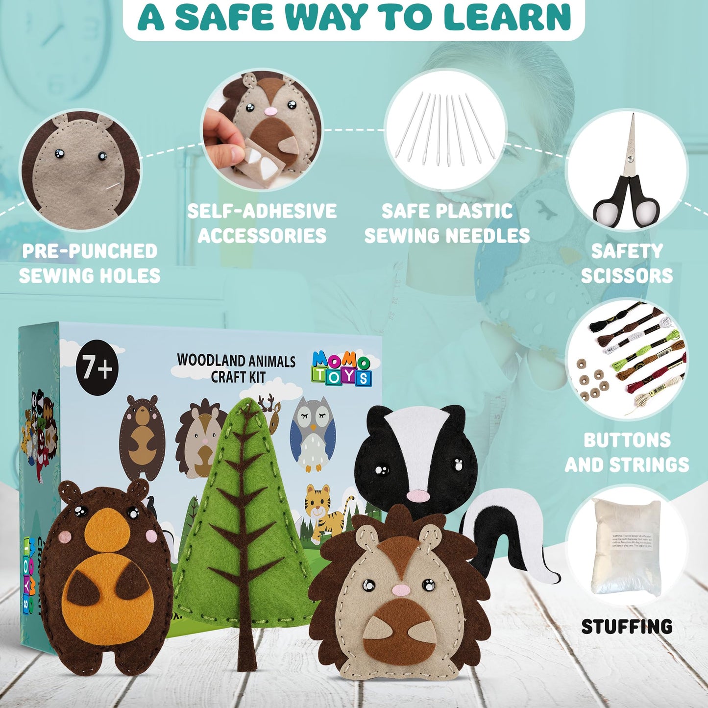 Momotoys Sewing Kit For Kids, Fun & Educational Woodland Animals Sew Craft Set For Boys And Girls Ages 8-12, Complete Beginner S