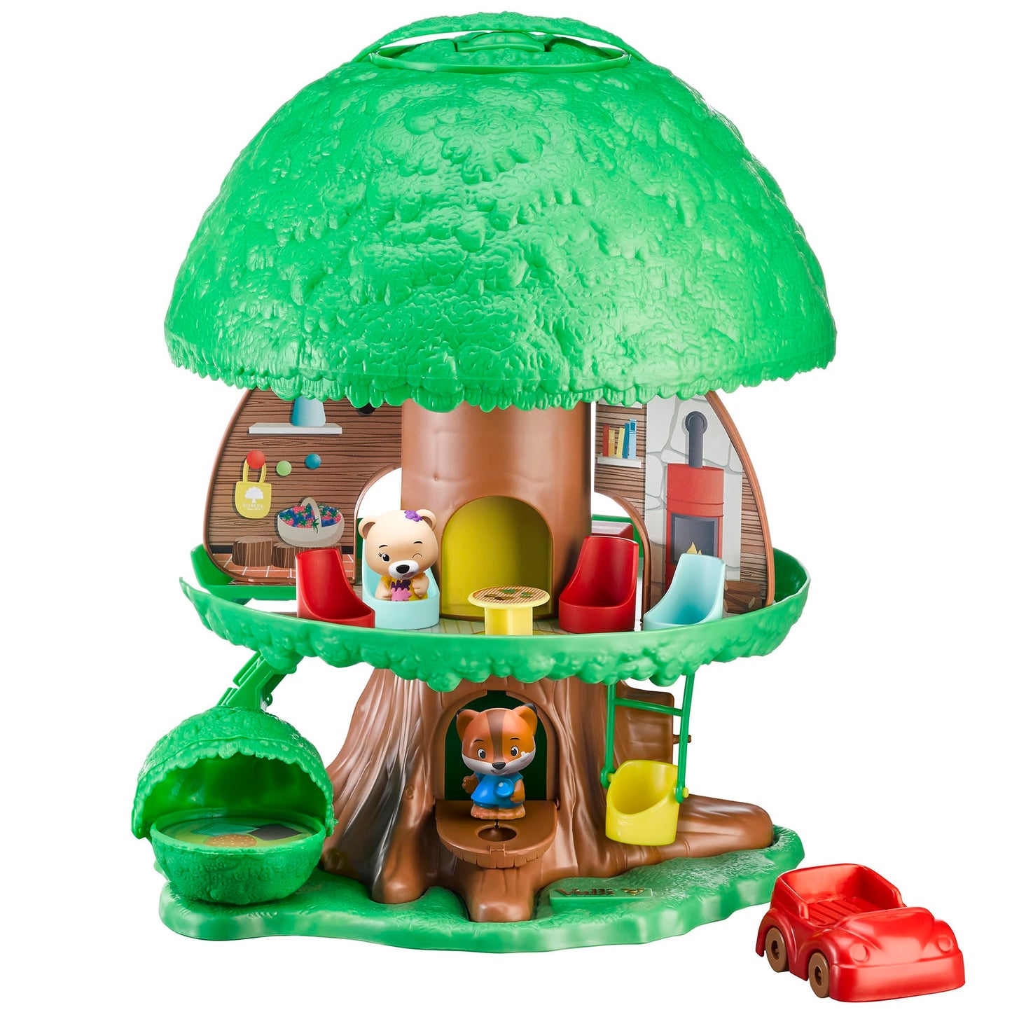 Timber Tots: The Magic Tree House - 16pc Nature Playset, 2 Animal Figurines, Toy Car & Furniture Accessories, Pop-Up Room Reveal