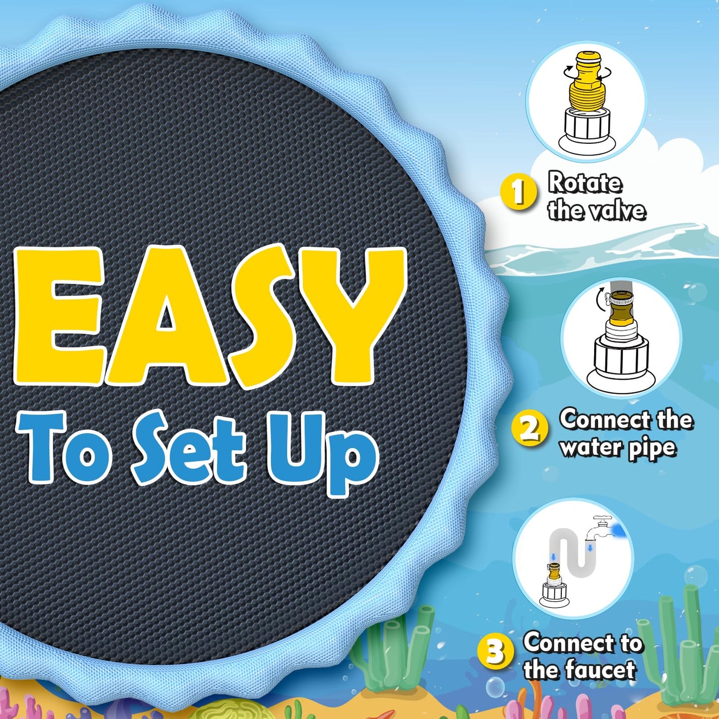 Hyperzoo 102' Extra Large Sprinkler Splash Pad For Kids And Dogs, Non-Slip Thickened Sprinkler Pad Pool Summer Outdoor Water Toys For Baby Toddler Boys Girls 3-12 Years Blue