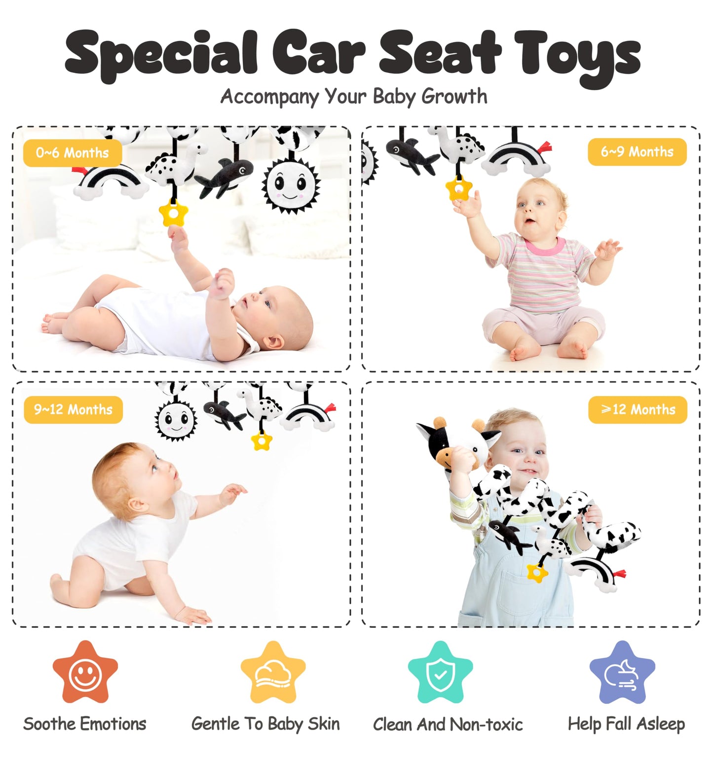 Spiral Car Seat Baby Toys 0-6 Months, Infant Carseat Sensory Toys Hanging Stroller Accessories, Newborn Gifts For Baby Boys Girl