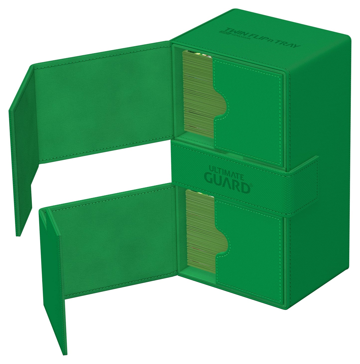 Ultimate Guard Twin Flip'N'Tray 200+, Deck Case For 200 Double-Sleeved Tcg Cards + Dice Tray, Green, Independent Magnetic Closure & Microfiber Inner Lining