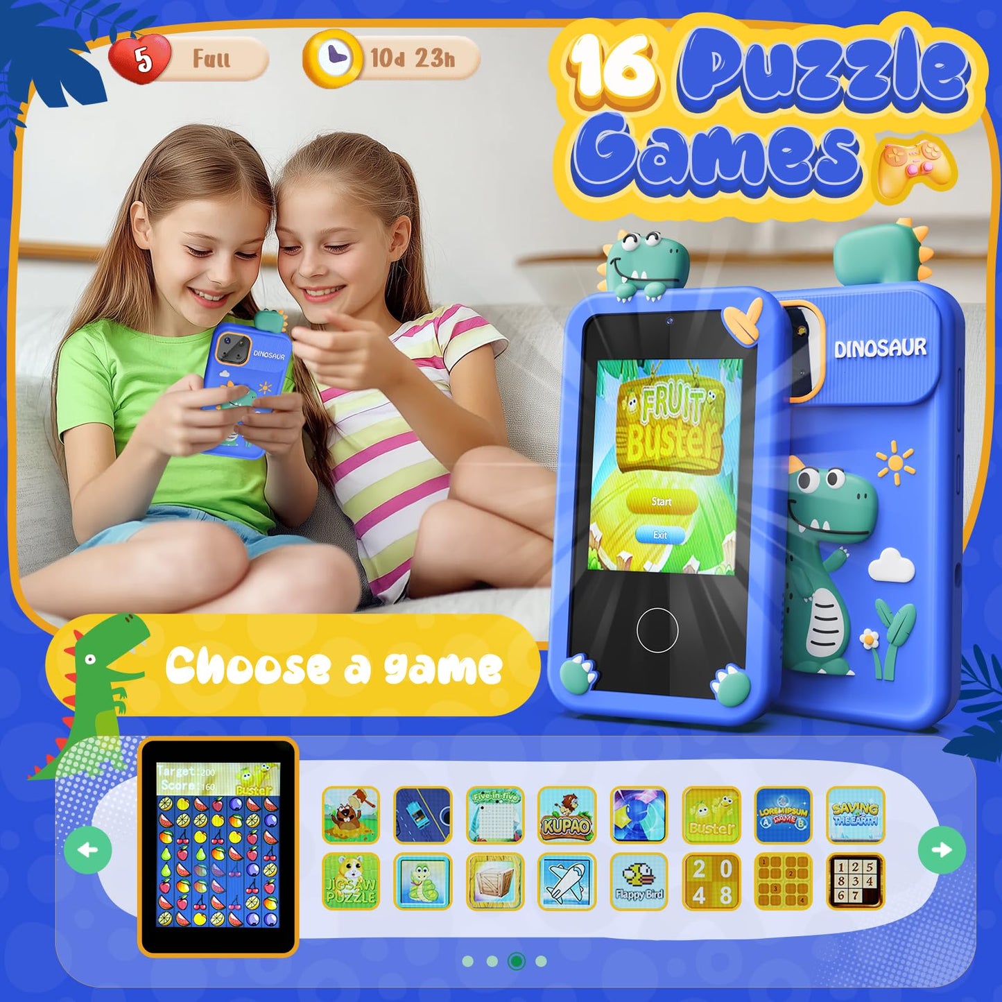 Kids Smart Phone Toys for Boys,Dinosaur Gift Toys for Boys Ages 3-9 Christmas Birthday Gifts Mini Smart Phone Toys with 2.8'' To