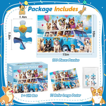 100 Piece Puzzles for Kids Ages 4-8 Kids Puzzles Ages 4-6 6-8 Jigsaw Puzzles for 4 6 8 Year Old Kid 100 Piece Puzzle for mature-themed Senior Dog Animals Beach Puzzle Easy Jigsaw Puzzle Games Gift