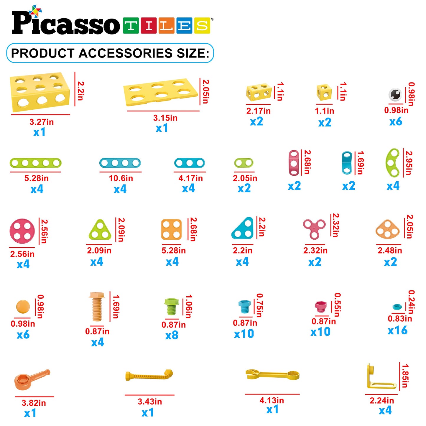 Picassotiles 115 Piece Building Blocks Set Kids Stem Toy Construction Engineering Sensory Toys Kit Block Children Early Educatio