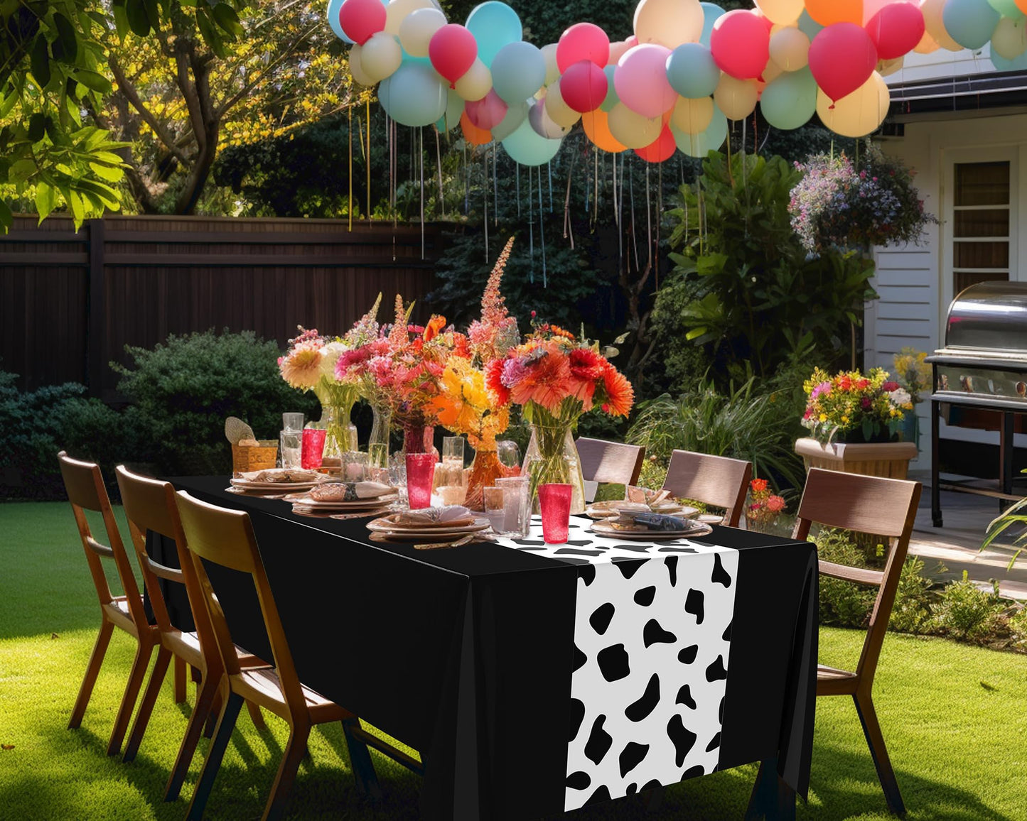 Remagr 54 x 108 Inch Cow Print Tablecloth Party Decor Western Table Runner Cowboy Cowgirl Plastic Rustic Disco Table Cover Highl