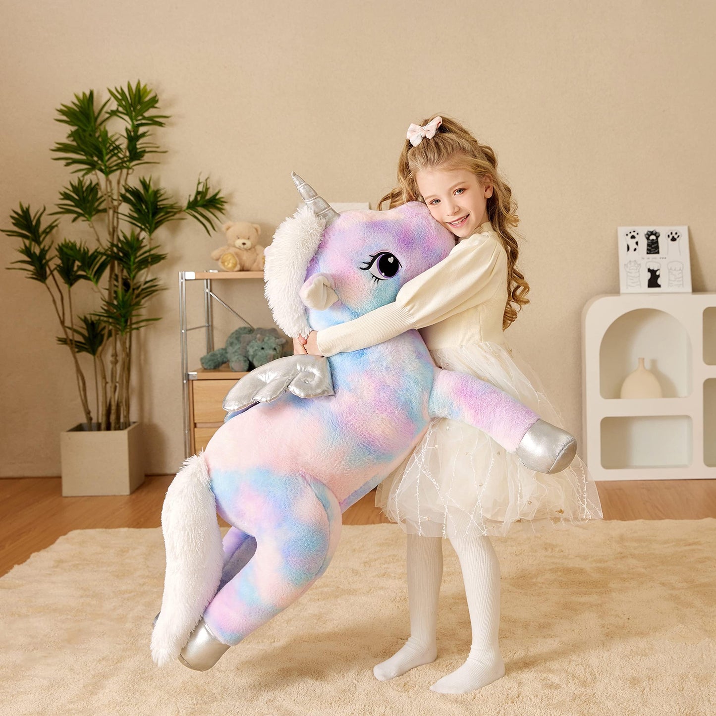 EARTHSOUND Giant Unicorn Plush Toy, 43" Jumbo Soft Multicolored Stuffed Animal, Cute Fluffy Gift for Kids
