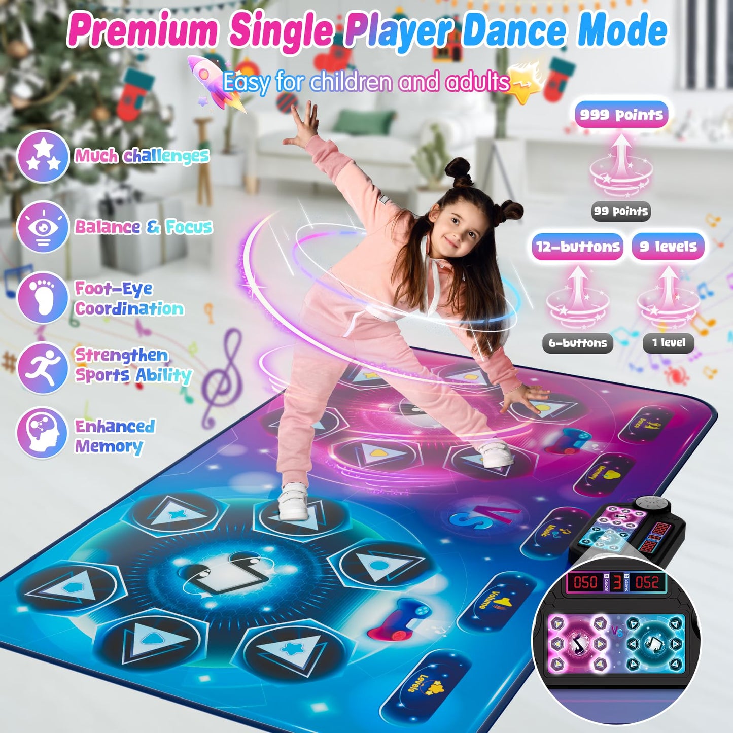 Upgraded Extra Large Electronic Dance Mats, Dance Pad With Single&Double Players Mode, Dancing Music Playmat With Led Light, Cha