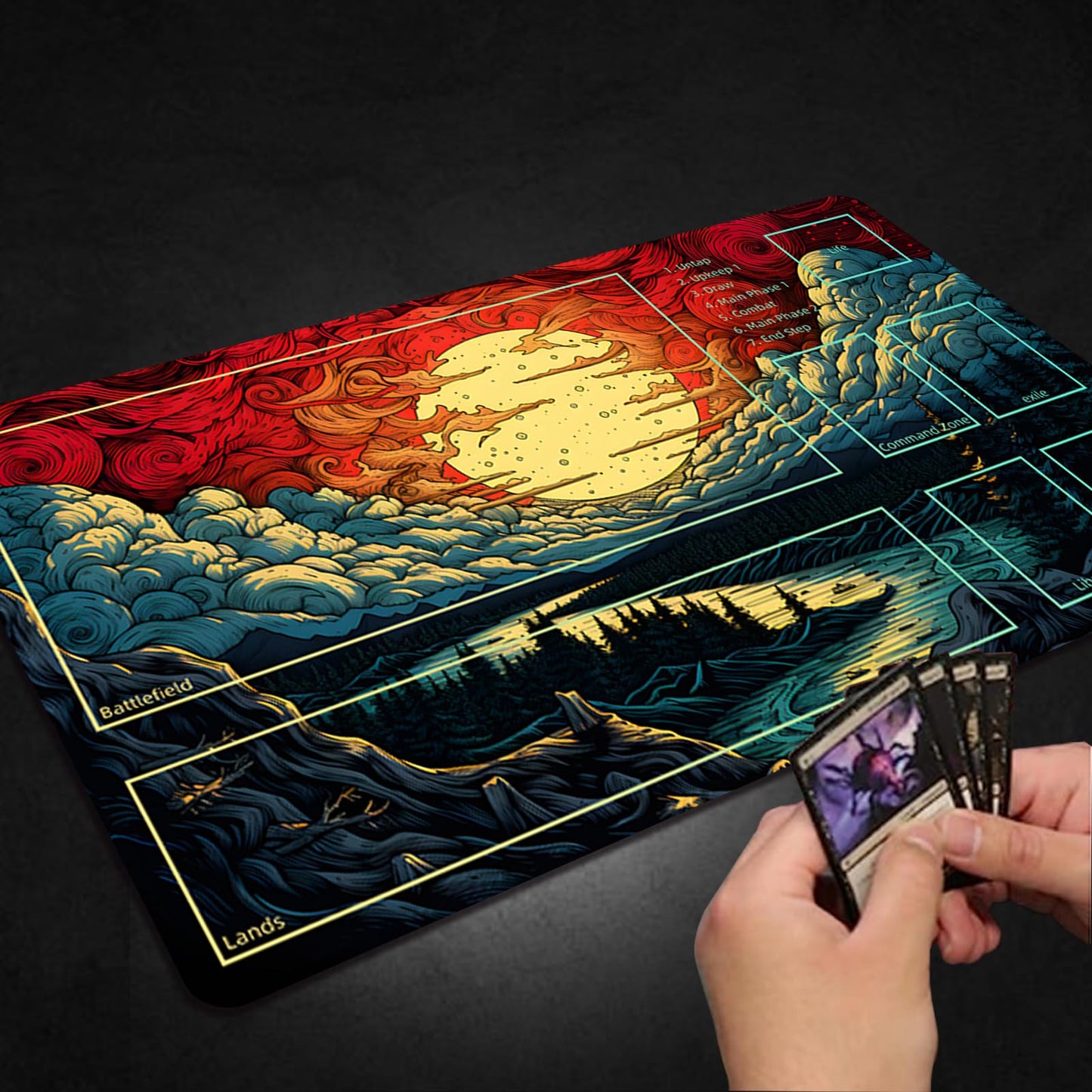 Malqiqi Playmat For Mtg, With Free Storage Bags,Game Mat 24 X 14 Inches, Tcg And Board Game Mat For Cards,Mousepad Desk Mats (With Zones,Magic Mat 9)