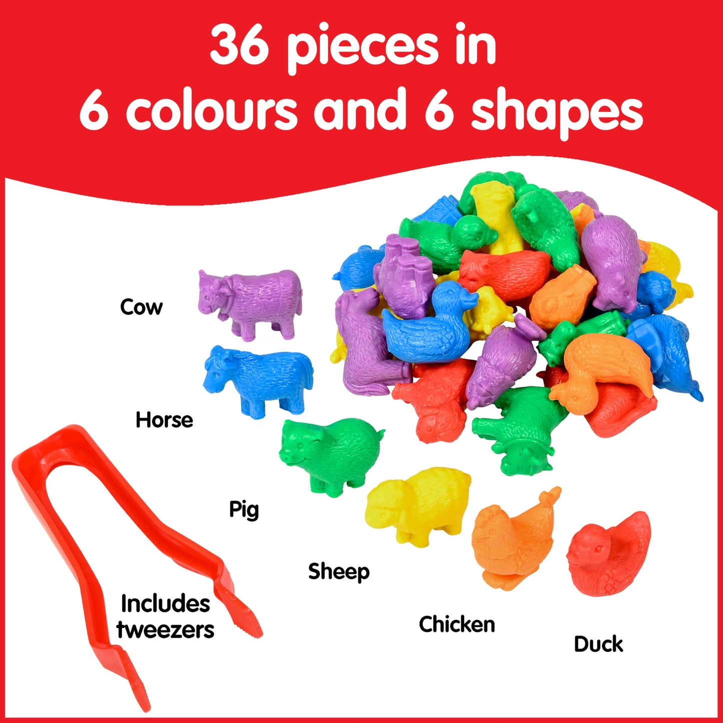 Edxeducation - 13204 Farm Animal Counters - Mini Jar Set Of 36 - Learn Counting, Colors, Sorting And Sequencing - Math Manipulat