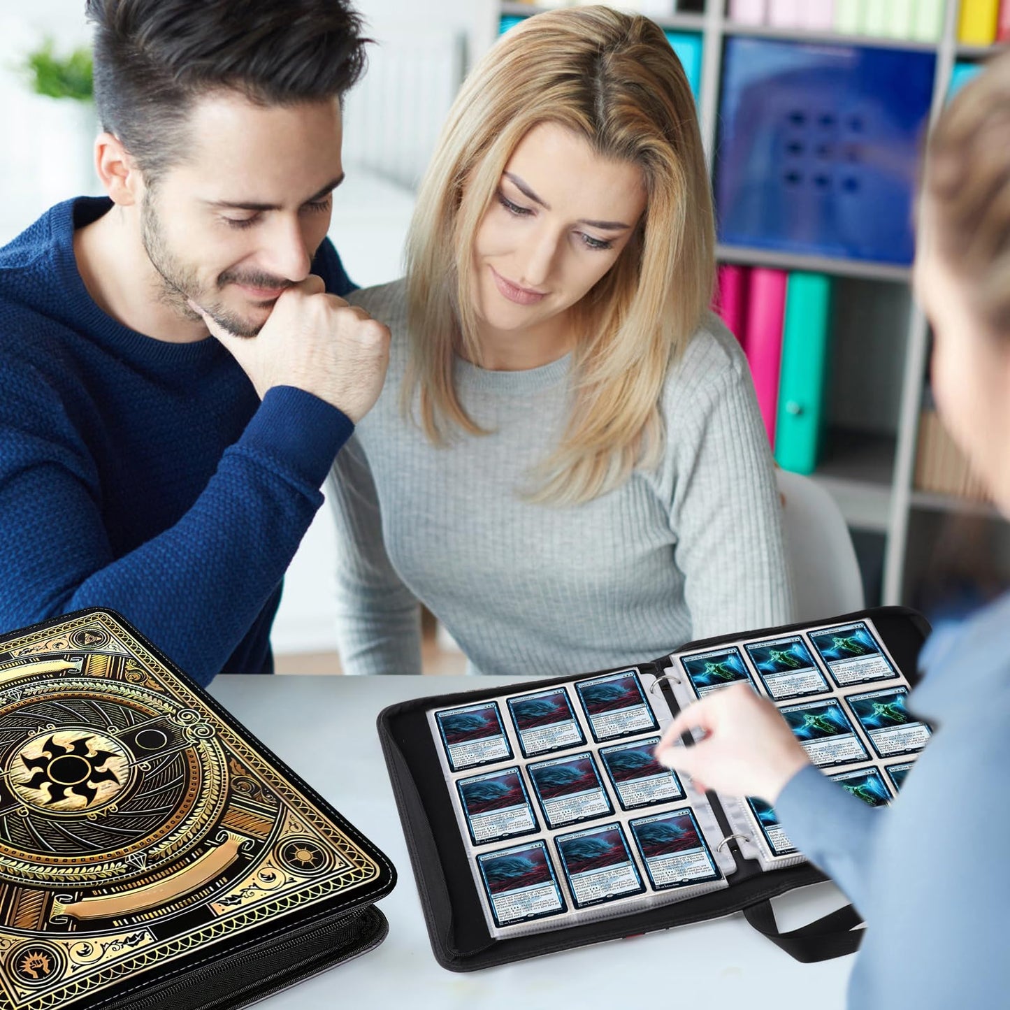 MTGPRO 9 Pocket Card Binder Trading Card Binder enhanced 720 Double PU Card Collection Binder with Sleeves Card Folder for MTG TCG Sports Cards (Gold)