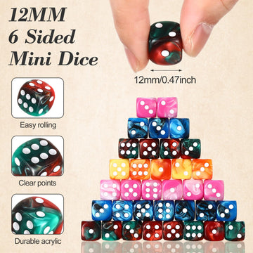Foilswirl 144 Pieces 12Mm 6 Sided Mini Dice Set For School Classroom Table Games Marble Two Colors D6 Game Standard Dice With Po